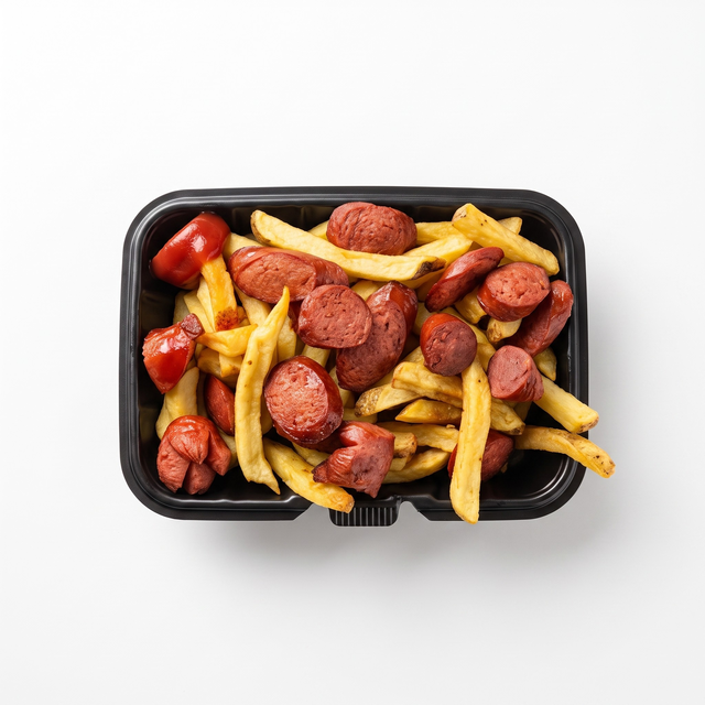 Traditional Salchipapa Fries.