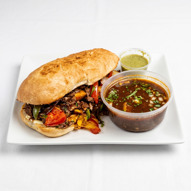 Lomo Beef Dip Sandwich.