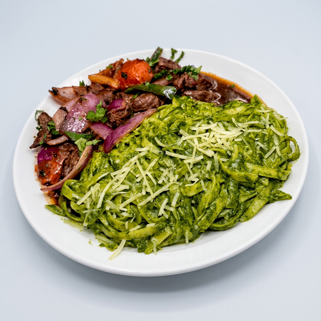 Fettuccini al Pesto with Lomo.