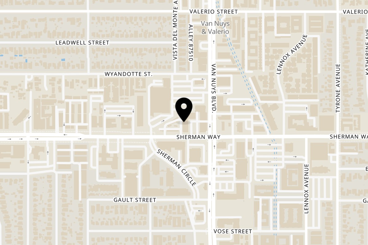 Map showing the location of Pablito's Tacos Van Nuys on 14519 Sherman Way in Van Nuys